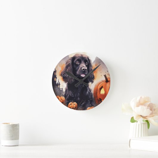 Halloween Cocker Spaniel mit Pumpkins Runde Wanduhr (Zuhause)