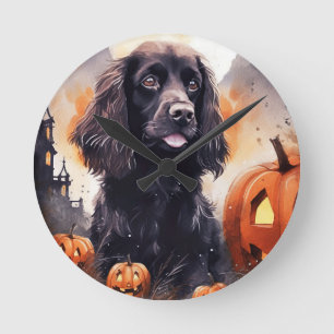 Halloween Cocker Spaniel mit Pumpkins Runde Wanduhr