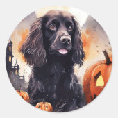 Halloween Cocker Spaniel mit Pumpkins Runder Aufkleber (Vorderseite)