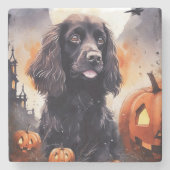 Halloween Cocker Spaniel mit Pumpkins Steinuntersetzer (Vorderseite)