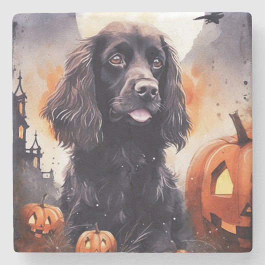 Halloween Cocker Spaniel mit Pumpkins Steinuntersetzer (Vorderseite)