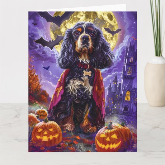 Halloween Cocker Spaniel Vampire Pumpkins Beängsti Karte (Vorderseite)