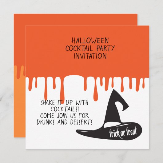 Halloween Cocktail Night Party Modern Black Hat Einladung (Vorne/Hinten)
