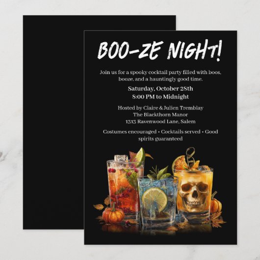 Halloween Cocktail Party | Booze Night Einladung (Vorne/Hinten)