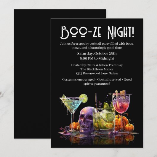 Halloween Cocktail Party | Booze Night Einladung (Vorne/Hinten)