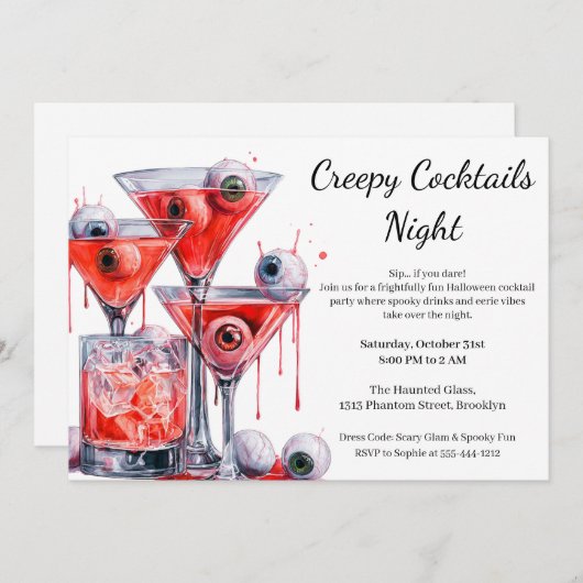 Halloween Cocktail Party | Creepy Eyeball Drink Einladung (Vorne/Hinten)