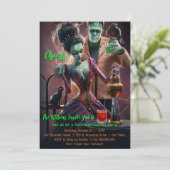 Halloween Cocktail Party, Frankenstein & Bride Einladung (Stehend Vorderseite)