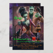 Halloween Cocktail Party, Frankenstein & Bride Einladung (Vorne/Hinten)