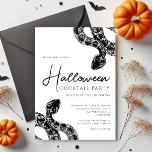 Halloween Cocktail Party Schwarz-Weiß-Schlangen Einladung