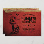 Halloween Cocktail Party Skull Bloody Weinglas Einladung (Vorne/Hinten)
