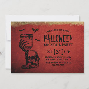 Halloween Cocktail Party Skull Bloody Weinglas Einladung