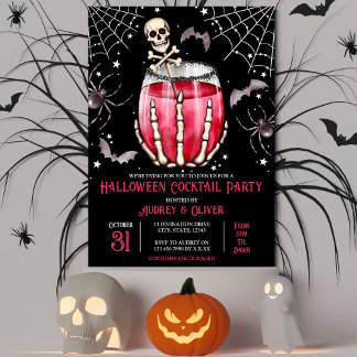 Halloween Cocktail Party Skulls und Spinnennetze Einladung