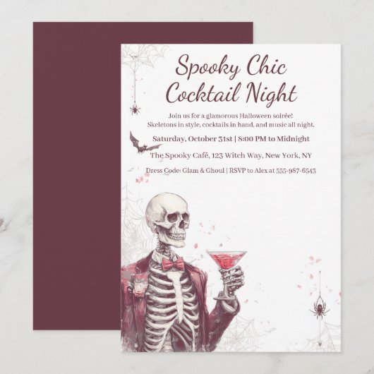 Halloween Cocktail Party | Spooky Chic Night Einladung (Vorne/Hinten)