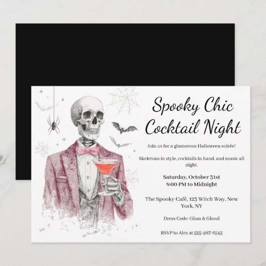 Halloween Cocktail Party | Spooky Chic Night Einladung (Vorne/Hinten)