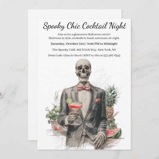 Halloween Cocktail Party | Spooky Chic Night Einladung (Vorne/Hinten)