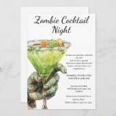 Halloween Cocktail Party | Zombie Hand mit Drink Einladung (Vorne/Hinten)