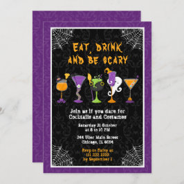 Halloween Cocktails and Costumes Party Purple Einladung