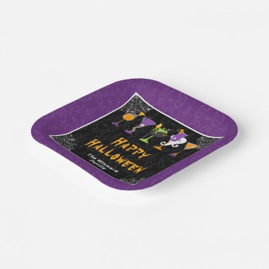 Halloween Cocktails and Costumes Party Purple Pappteller (Gewinkelt)