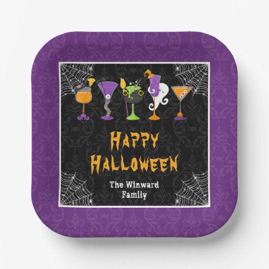 Halloween Cocktails and Costumes Party Purple Pappteller (Vorderseite)