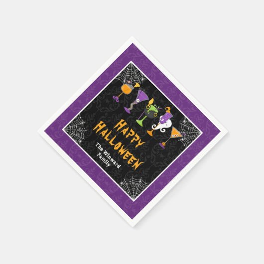 Halloween Cocktails and Costumes Party Purple Serviette (Ecke)