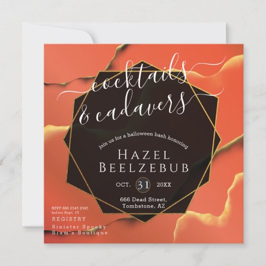 Halloween Cocktails Cadavers Black Golden Abstrakt Einladung (Vorderseite)