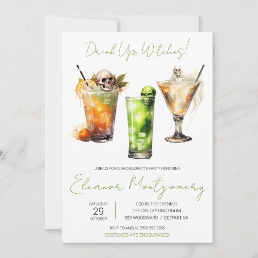Halloween Cocktails, Drinks, Junggeselinnen-Abschi Einladung (Vorderseite)