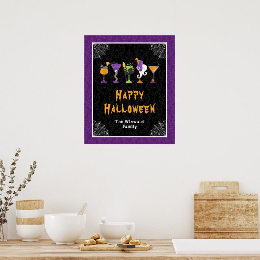 Halloween Cocktails Purple Damask Party Sign Poster (Küche)