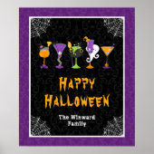Halloween Cocktails Purple Damask Party Sign Poster (Vorne)