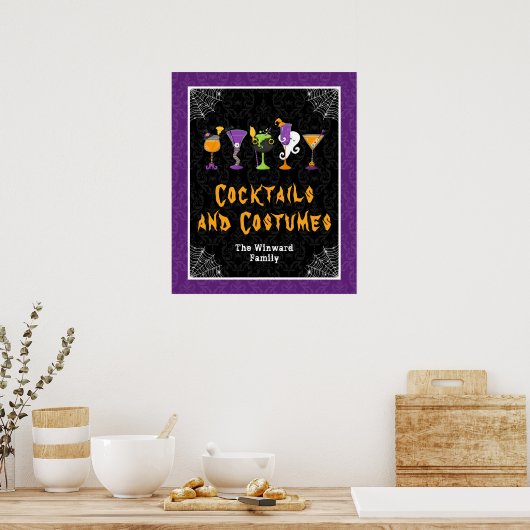 Halloween Cocktails Purple Damask Party Sign Poster (Küche)