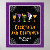Halloween Cocktails Purple Damask Party Sign Poster (Vorne)