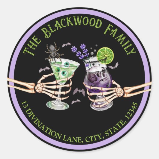 Halloween Cocktails Rücksendeadresse Runder Aufkleber (Vorderseite)