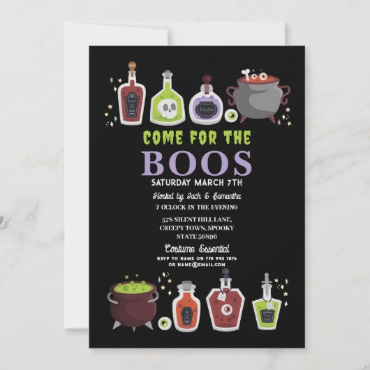 Halloween Cocktails Skulls Booze Boos Einladung (Vorderseite)