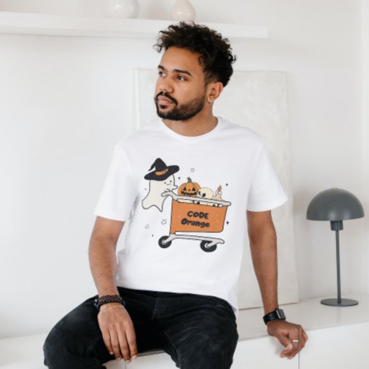 HALLOWEEN CODE ORANGE GHOST PUSHING SHOPPPING CART T-Shirt