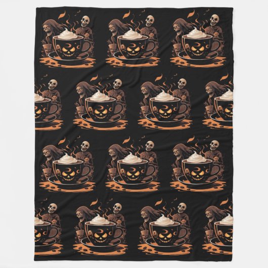 Halloween Coffee Art – Spooky Latte with Skeletons Fleecedecke (Vorderseite)