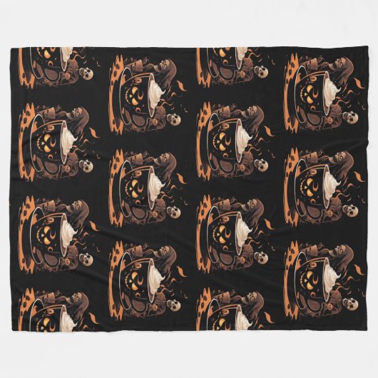 Halloween Coffee Art – Spooky Latte with Skeletons Fleecedecke (Vorderseite (Horizontal))