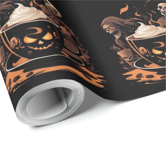 Halloween Coffee Art – Spooky Latte with Skeletons Geschenkpapier (Rolleneckpunkt)