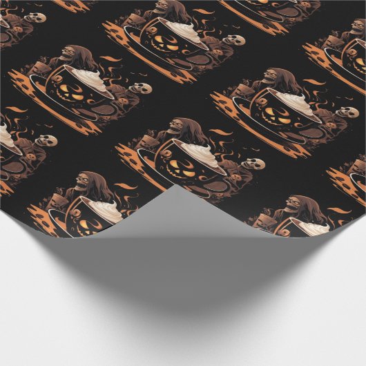 Halloween Coffee Art – Spooky Latte with Skeletons Geschenkpapier (Ecke)