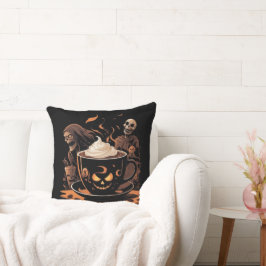 Halloween Coffee Art – Spooky Latte with Skeletons Kissen