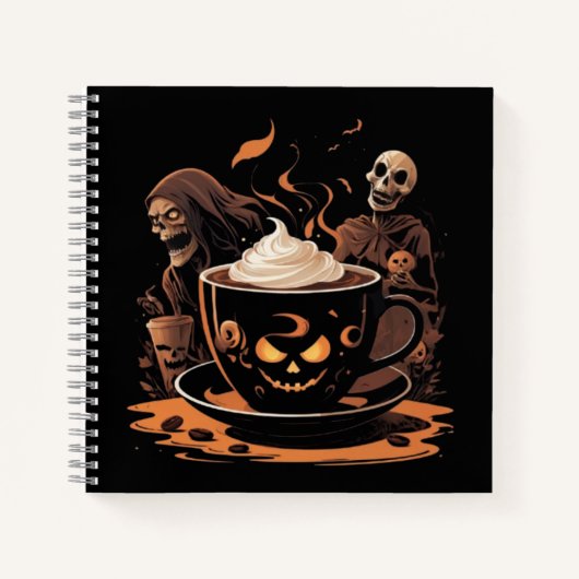 Halloween Coffee Art – Spooky Latte with Skeletons Notizblock (Vorderseite)