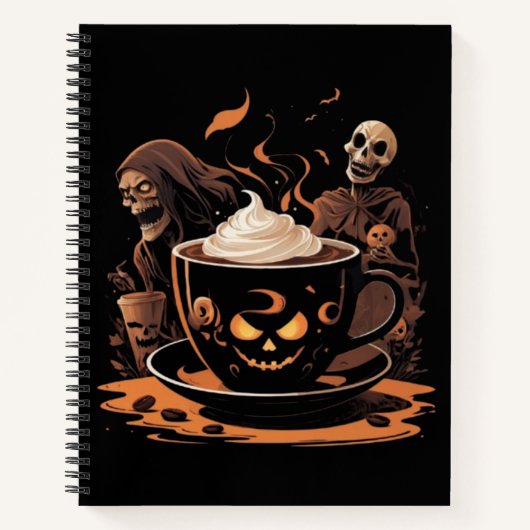 Halloween Coffee Art – Spooky Latte with Skeletons Notizblock (Vorderseite)