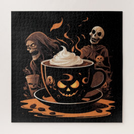 Halloween Coffee Art – Spooky Latte with Skeletons Puzzle