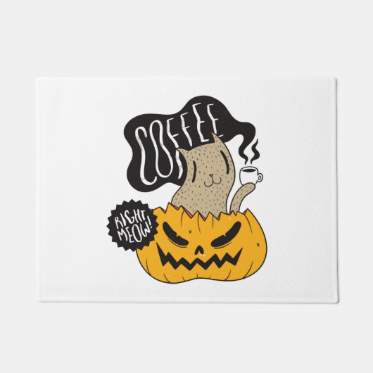 Halloween Coffee Cat - Niedliches Halloween Cat Dr Fußmatte (Vorderseite)