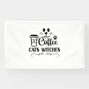 Halloween Coffee Cats Hexen Geburtstag Banner