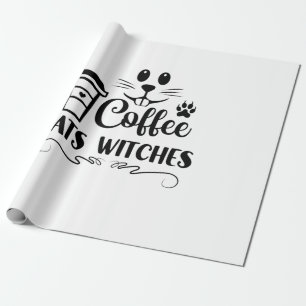 Halloween Coffee Cats Hexen Geburtstag Geschenkpapier