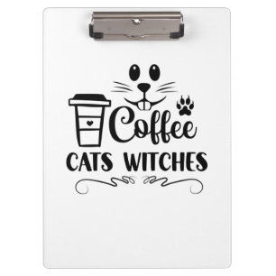 Halloween Coffee Cats Hexen Geburtstag Klemmbrett