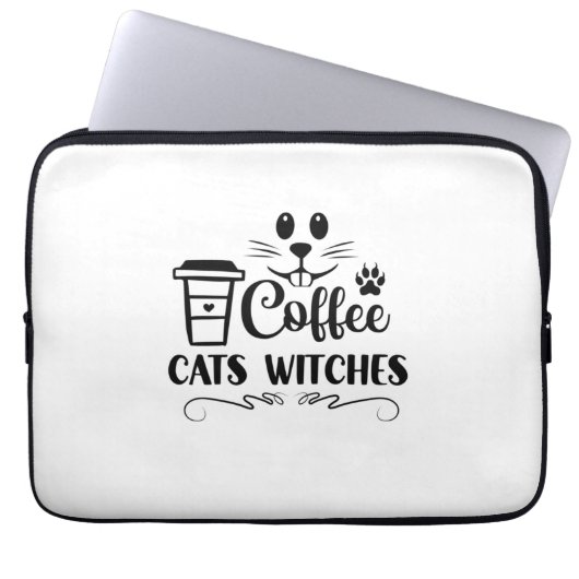Halloween Coffee Cats Hexen Geburtstag Laptopschutzhülle (Vorderseite)