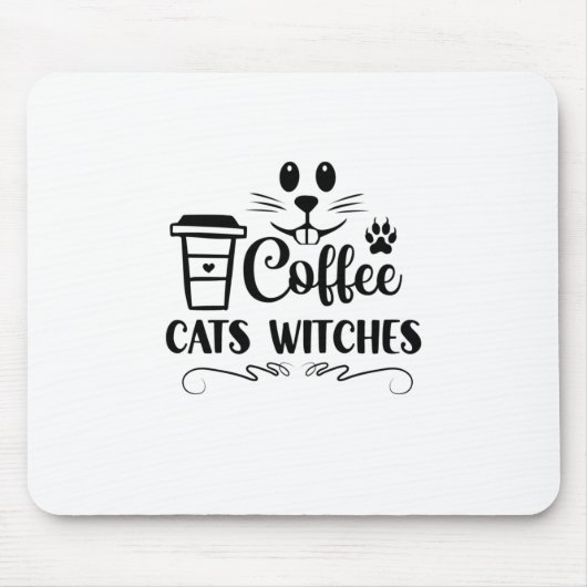 Halloween Coffee Cats Hexen Geburtstag Mousepad (Vorne)