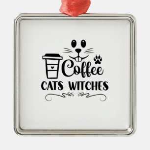 Halloween Coffee Cats Hexen Geburtstag Ornament Aus Metall