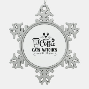 Halloween Coffee Cats Hexen Geburtstag Schneeflocken Zinn-Ornament
