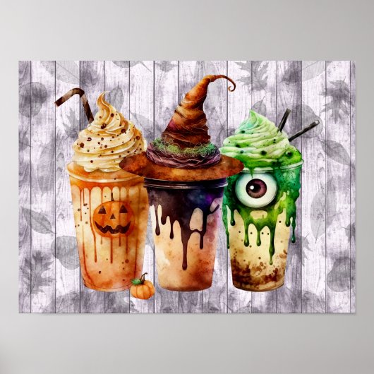 Halloween Coffee Drink Aquarelltrio Poster (Vorne)